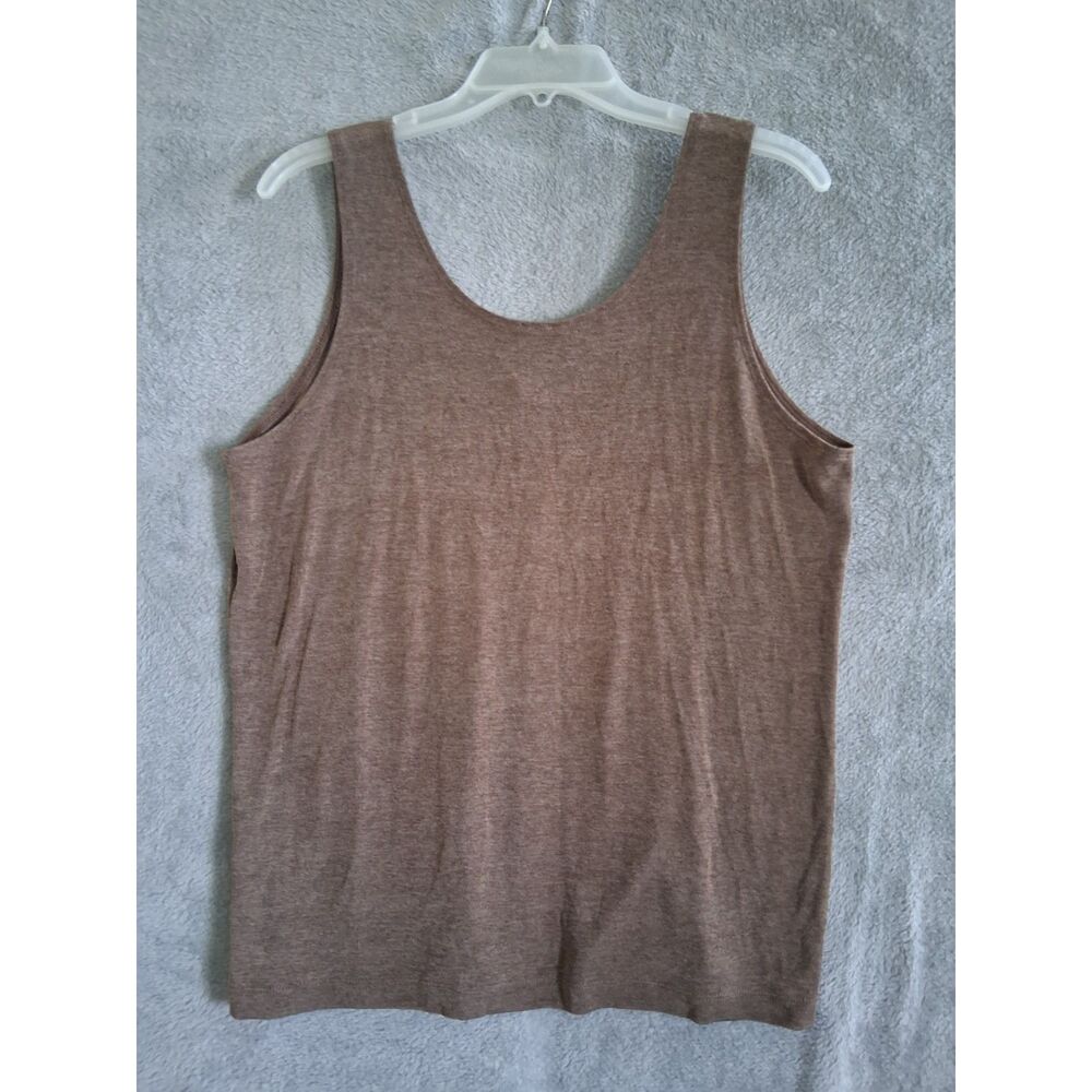 Chicos Travelers Sz 3 XL Tank Shell Top Brown Tan Neutral Scoop Neck Liquid Knit